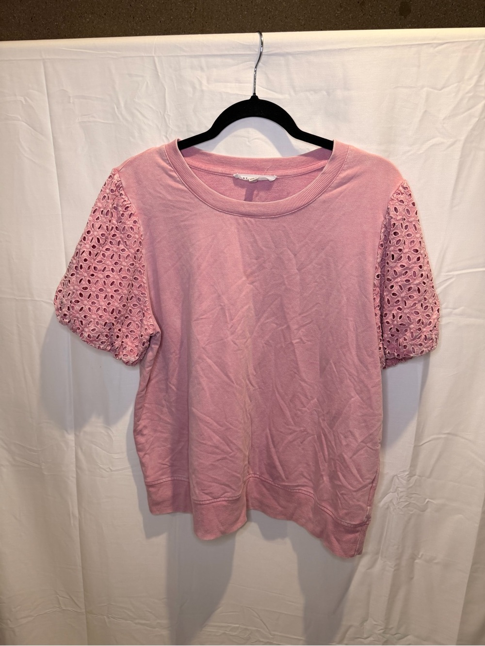 Jane and Delancey Pink Eyelet Sleeve Short Sleeve Top